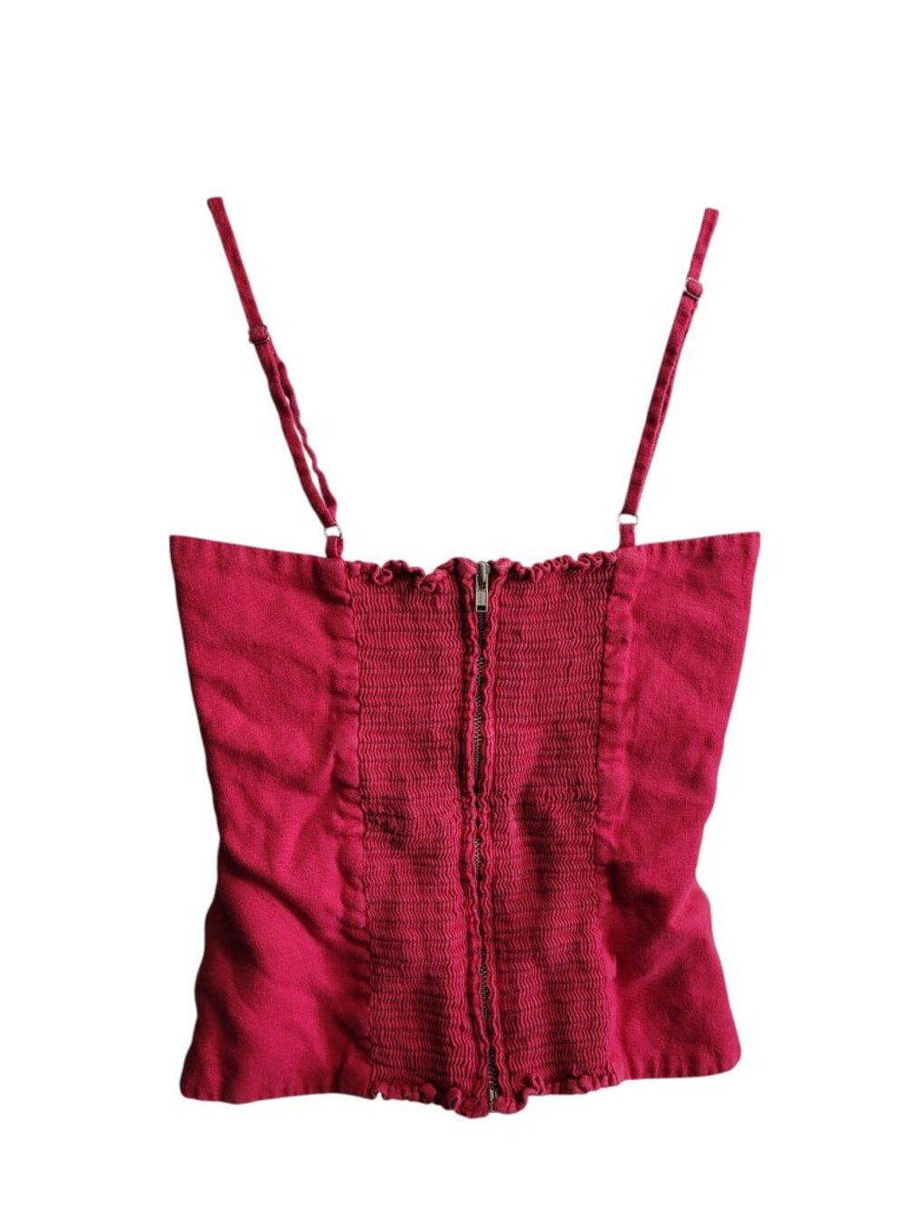 Reformation Linen Square Neckline Crop Top Size 4 Smocked - Picture 4 of 8